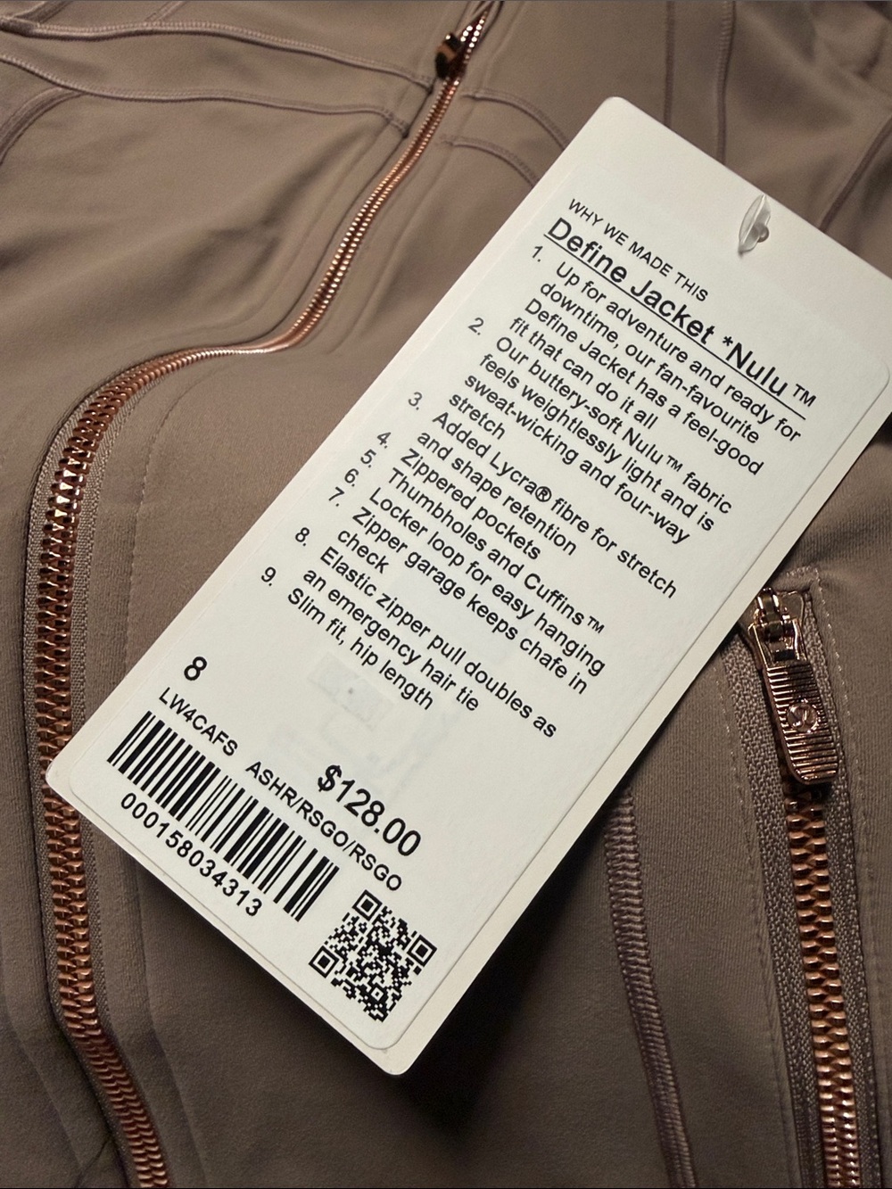 NWT Lululemon Nulu Define Jacket - Rose Gold - size 8 - Picture 3 of 3
